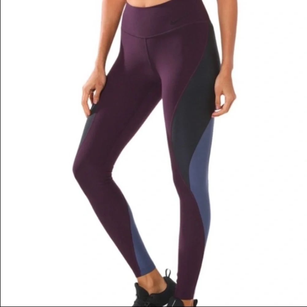 Nike Dri-Fit Power Legend Performance Athletic Leggings XL Burgundy Blue Black